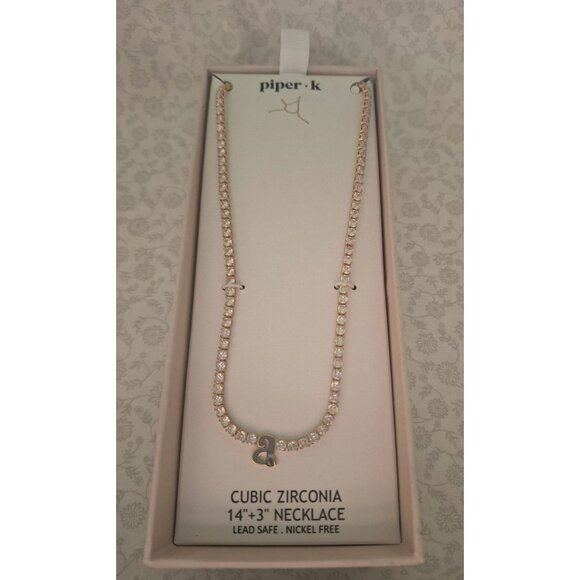 NEW Piper-K Cubic Zirconia Gold-Plated Adjustable  Necklace with "A" Initial Cha - Picture 1 of 5